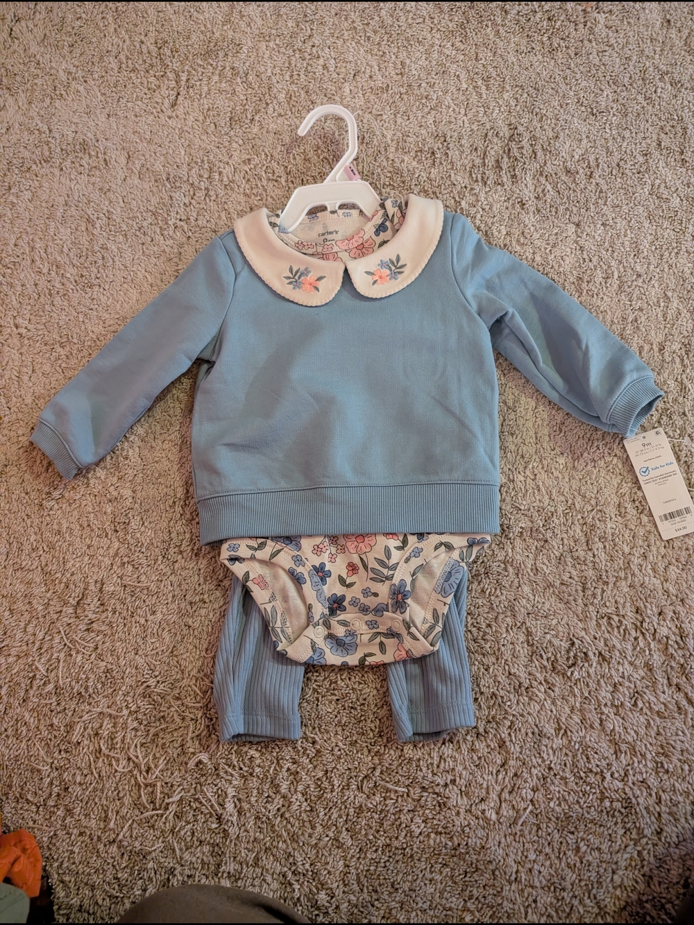 Baby Blue Floral Collar 3-Piece Set for Girls